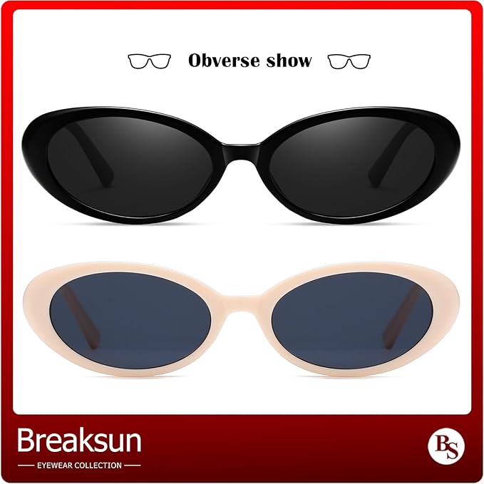 Breaksun Retro Oval Sunglasses for Women Men Fashion Small Oval Sunglasses 90s Vintage Shades