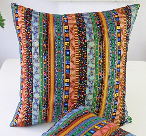 TAOSON Green Stripe Bohemian Style Antique Cotton Blend Linen Sofa Throw Pillowcase Cushion Cover Pillow Cover with Hidden Zipper Closure Only Cover No Insert 20x20 Inch 50x50cm