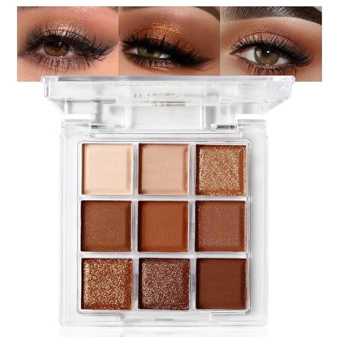 9 Color Brown Eyeshadow Palette - Rose Gold Dark Brown Bronze Naked Matte & Glitter Shades, Long-Lasting, Waterproof & Blendable, Natural Nude Eye Shadow Set sombras para ojos (Chocolate)