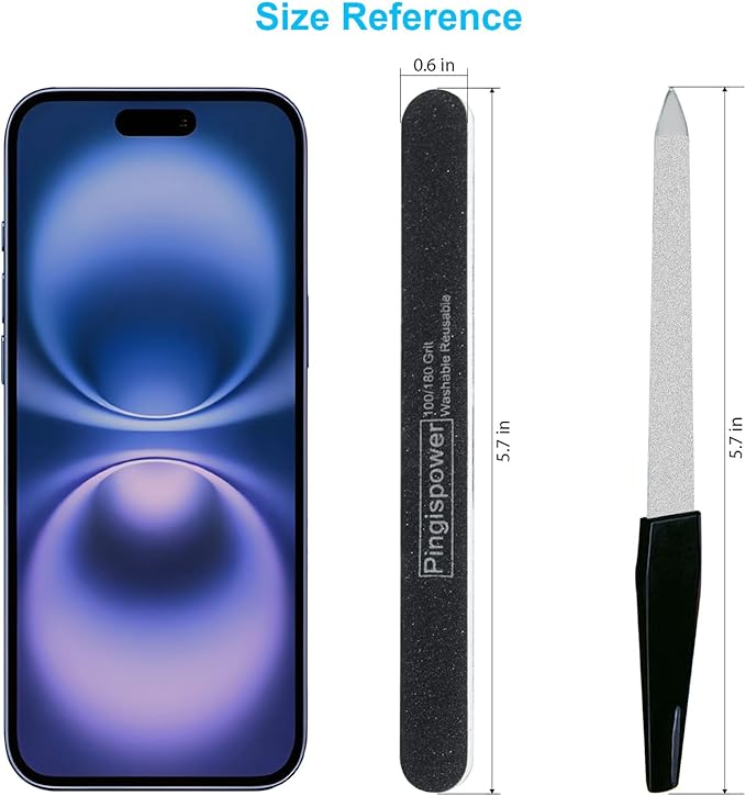 Nail File Kit (14 Pack), Professional Reusable Emery Boards Nail Files for Natural & Acrylic Nails, 100/180 Grit Double Sided & Washable Manicure Kit for Women and Men, Home Salon & Travel
