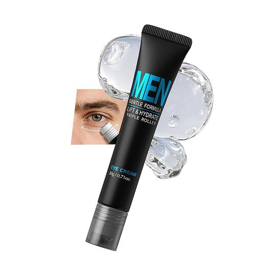 Men Eye Cream, Men's Under Eye Cream For Puffy Eyes & Dark Circles Treatment, Hydrating Triple-Roller Massage Designed, Firming, Soften Fine Lines, Cooling Stick For Puffiness Reducer 0.71oz.