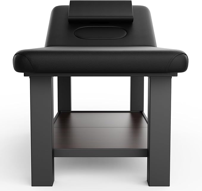 Metal Frame Heavy Duty Stationary Massage Table with Open-Chest & Headrest for Treatment Table, Physical Therapy Table, Spa Facial Professional Massage Bed, Black Leather 31.5'' W x 75.5'' L, 700LBS