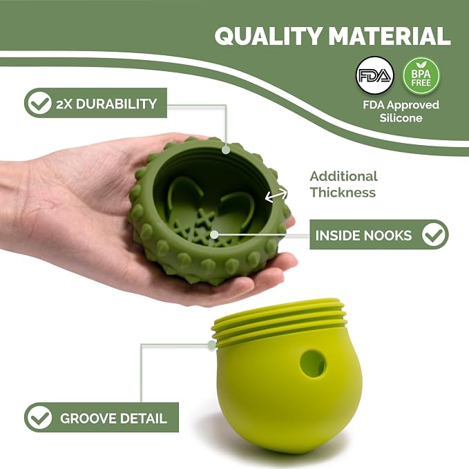 POPUPJOYS Interactive Treat Dispensing Dog Toys for Mental Stimulation & Healthy Eating | Enrichment Treat Toy with Detachable Lid for All Dog Sizes | Food-Grade Silicone, Dishwasher Safe (Green)