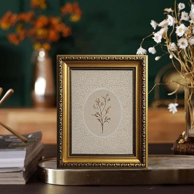 Vintage Dried Floral Gold Framed Wall Art Farmhouse Botanical Wall Decor | French Country Beige Picture Canvas Art Minimalist Cottagecore Small Framed Prints Artwork for Bedroom Bookshelf Gallery Wall