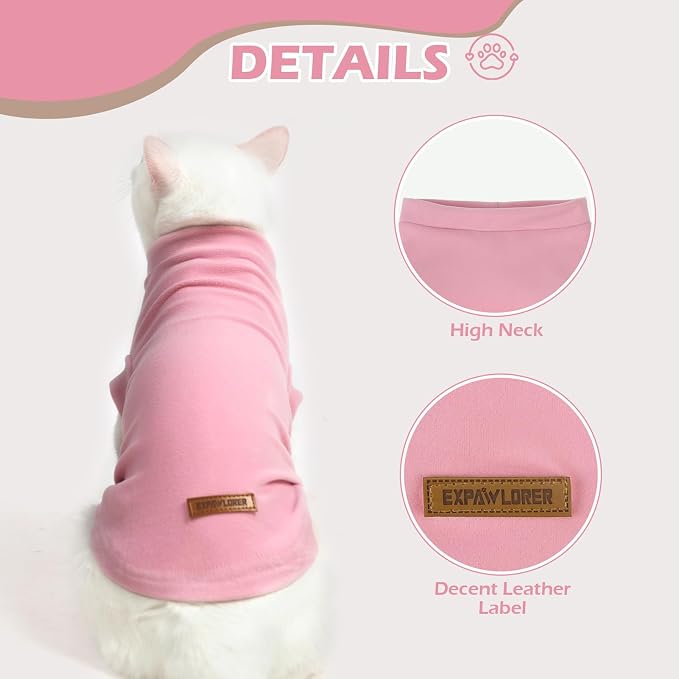 Cat Sweater Warm Fleece Pet Clothes for Cats Only | Soft Cat Vest Puppy Hoodie Coat, Fall Cold Winter Sweatshirt Pullover Clothing also for Small Dogs, Pink M