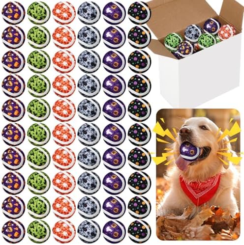 Sosation 60 Pack Halloween Squeaky Tennis Balls for Dogs, Dog Balls 2.0" Interactive Fetch Toy Non-Toxic Durable Outdoor Small Puppy Chew Toys for Teething Training Exercise Playing Throwing