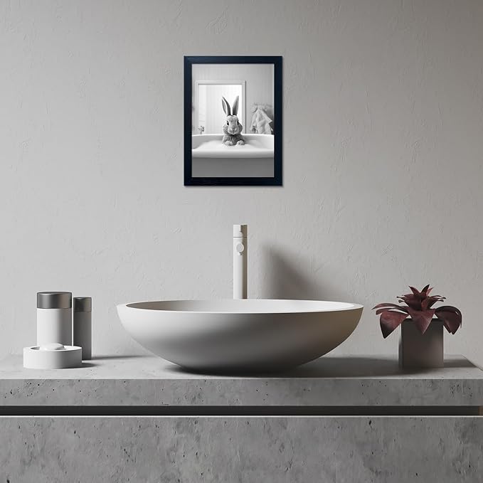 Melpa Art Kids Bathroom Wall Decor, Black and White Cute Animal Canvas Print Painting, Funny Rabbit in Bathtub Bathroom, Farmhouse Picture Wall Decor Artwork
