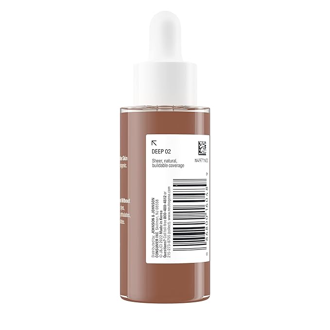 Neutrogena Healthy Skin Sensitive Skin Serum Foundation with Pro-Vitamin B5, Color Correcting & Pore Minimizing Liquid Foundation & Face Serum, Buildable Coverage, Deep 02, 1 oz