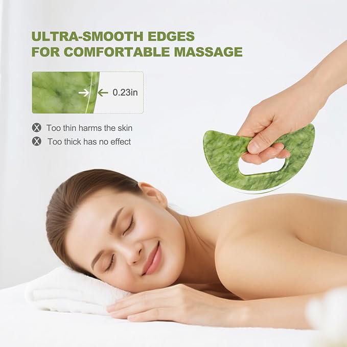 3 PCS Jade Stone Gua Sha Set Face Massager, Body Gua Sha Tool, Jade Gua Sha Facial Tools, Large Guasha Tool For Body, Face, Anti Cellulite, Lymphatic Drainage, Muscle Scraper, Valentine's Day Gifts
