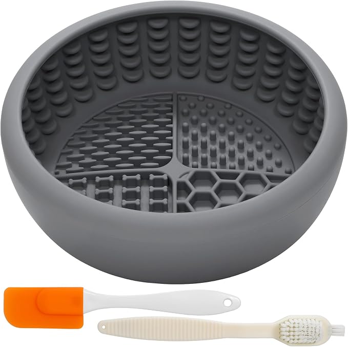 Dog Lick Bowl for Large Dogs, Lick Mat, Slow Feeder Lick Bowl with Brush and Scraper,Strong Suction, Freeze Licking Bowl for Anxiety Relief, Enrichment & Distraction, Dishwasher Safe 7.6 * 3.5 inch