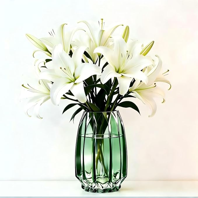 Vase for Flowers - Glass Flower Vase for Centerpieces, Wide Mouth Vase for Bouquets, Eucalyptus, Pampas Grass - Home Decor, Farmhouse, Dining Table