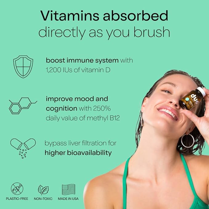Duo Immunity Toothpaste Tablets – Vitamin D3 + B12 with Nano-Hydroxyapatite | Oral Health Supplement | Wild Mint & Sage Flavor | 186 Tablets, 1 Bottle