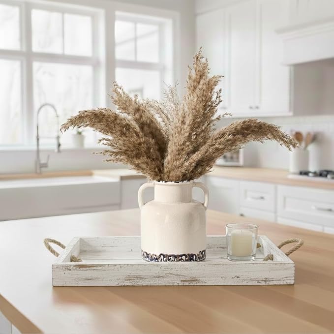 Emotionally Grounded Vase, Vaseking Ceramic Rustic Vase with 2 Handles, 5.83 inch Minimalist Decorative Farmhouse Vases for Home Decor, Living Room, Enterway, Table Decoration, White
