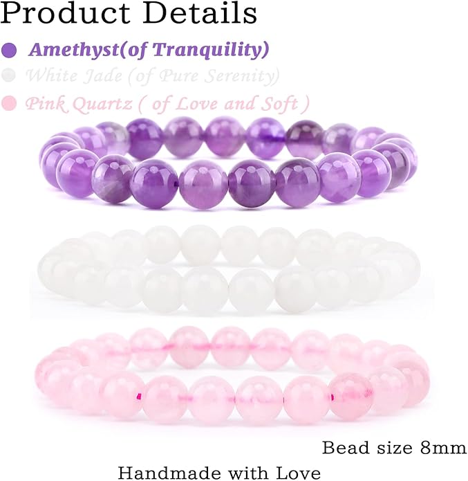 NCB 2.3-Piece 4mm Natural Crystal Gemstone Stretch Bracelets – Handmade Reiki Energy Healing Jewelry for Meditation,Yoga, Unisex