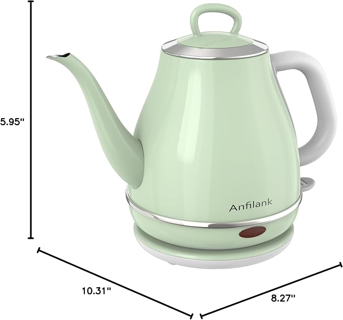 Anfilank Electric Gooseneck Kettle, 1L 1500WFast Boil, 100% Stainless Steel BPA Free Pour-Over Coffee & Tea Kettle,Water Boiler with Auto Shut & Boil-Dry Protectio,Green