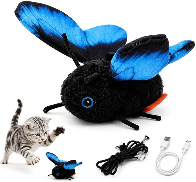 Smart Sensing Flapping Butterfly Toy - Cat Interactive Toys (Blue)