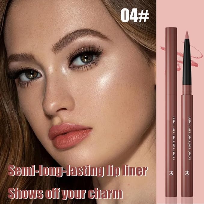 Gel Lip Liner Pencil for Women, Rose Wood Matte Long Lasting Lip Liner Lipstick 24 Hour, High Pigmented Lips Makeup Retractable Liners Waterproof Smudge Proof, Vegan & Cruelty-Free 04