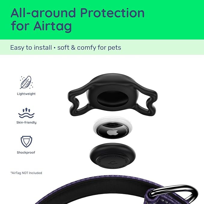 Premium Airtag Dog Collar，with IP68 Waterproof AirTag Holder,Purple,XS | Soft,Breathable,Nylon Padded,Reflective,Ultra-Durable Buckle,Adjustable,Comfortable for Small Medium Large Dogs
