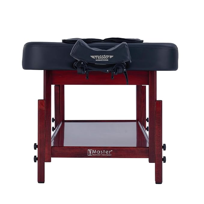 AirMaster-II 30” Stationary Massage Table Airwave Full Body Stretching with Airbags 3D Lumbar Traction for Professional & Home Use Chiropractic Bed Black+Mahogany Color Frame