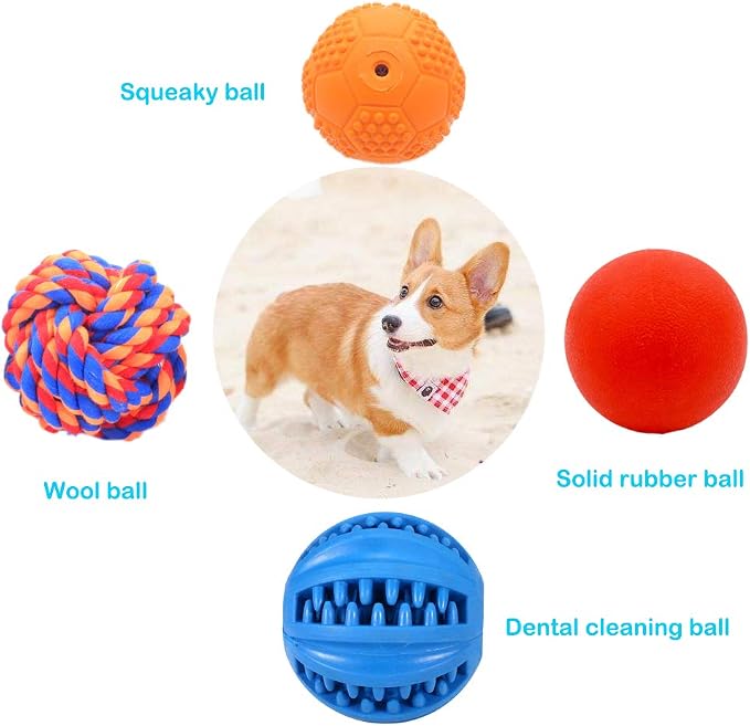 Volacopets Puppy Balls - Pack with Different Functions & Teething Toys for Small Dogs, Squeaky Dog Balls, Rubber Chew Toys for Enrichment