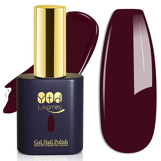 YTD Likomey Burgundy Red Gel Nail Polish,15ml Salon Home DIY Manicure and Pedicure Dark Cherry Red Fall Winter Soak Off UV Color Varnish,CS219