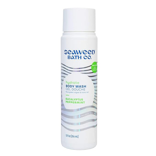 Seaweed Bath Co. Hydrate Body Wash, Eucalyptus Peppermint Scent, 12 Ounce, Shower Gel for Men & Women, Vegan, Paraben Free, Sulfate Free, Cruelty Free