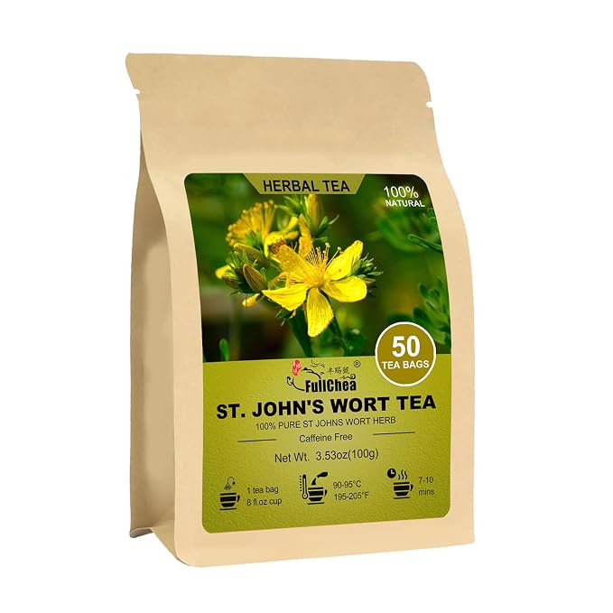 FullChea - St. John's Wort Tea Bags, 50 Count, Dried St Johns Wort Herb | Premium st john's wort herbal tea, non-GMO, caffeine-free, perfect for a gentle daily relaxation break