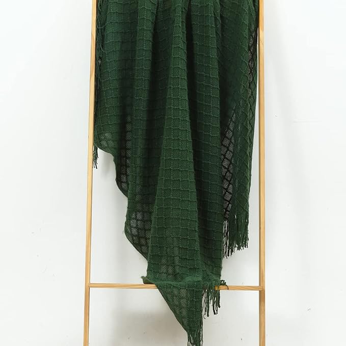 CREVENT Knitted Decorative Throw Blanket for Couch Sofa Chair Bed，Soft Warm Cozy Light Weight for Spring Summer (50''X60'' Forest Green Christmas Green)