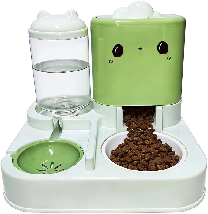 Pet Automatic Feeder Cat Dog Feeding Bowl Food Water Dispenser with Refillable Storage Container Large Capacity Rabbit Feeder Watering Bowls (Green)