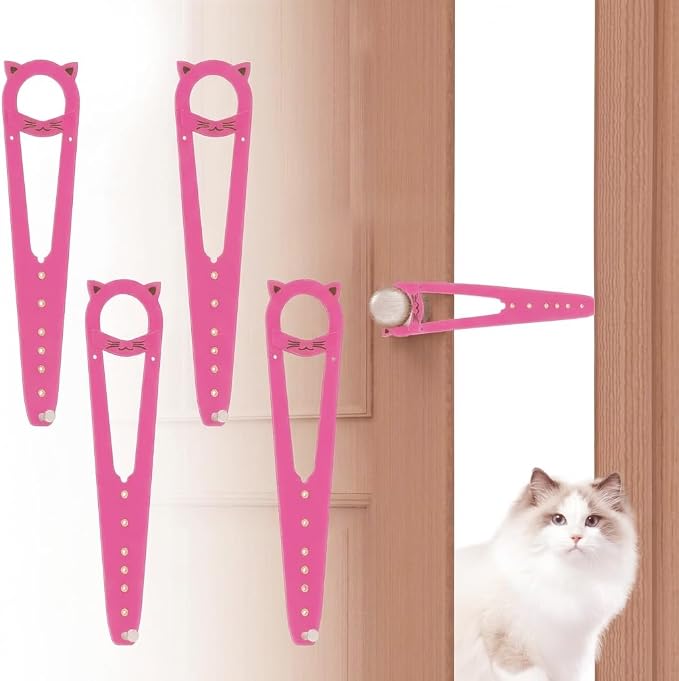Cat Door Latch with Stabilizer, 7 Sizes Adjustable Cat Door Holder Latch to Keep Dog Out of Litter Box, Economical Alternative of Pet Gates and Interior Pet Door, Pink, 4 Packs