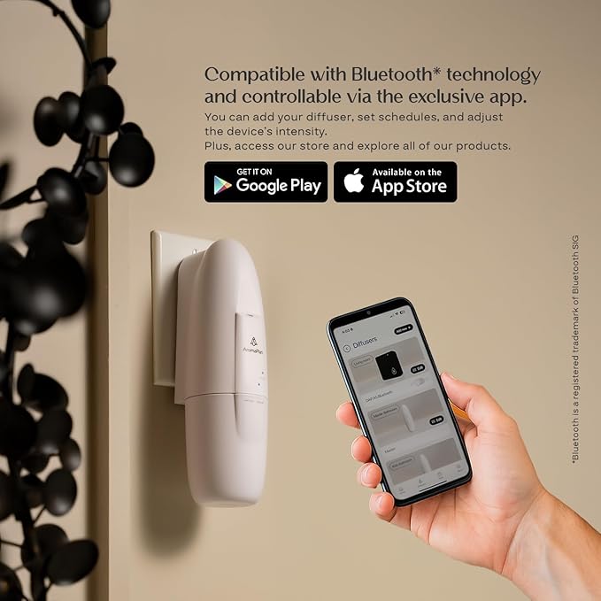AromaPlan 2026 Plug in Diffuser, Fragrance Included | 2 Scents + Sample kit Included, Bluetooth App,Waterless, Cold air techonology, 500sq ft quiet and no mess