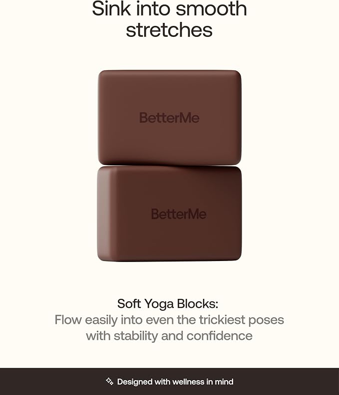 BetterMe Yoga Blocks Set of 2 – High Density Foam Yoga Blocks for Stretching, Pilates & Workouts – Lightweight Non-Slip Exercise Blocks for Flexibility & Balance