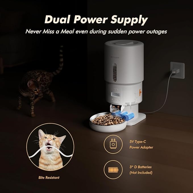 Automatic Cat Feeder - 5L Anti-Clog Cat Food Dispenser Keeps 2-15mm Dry Food Fresh, 10s Voice, 1-6 Meals/Day, Programmable Portions, 180-Day Battery Life, Easy to Clean Auto Pet Feeder for Small Dog