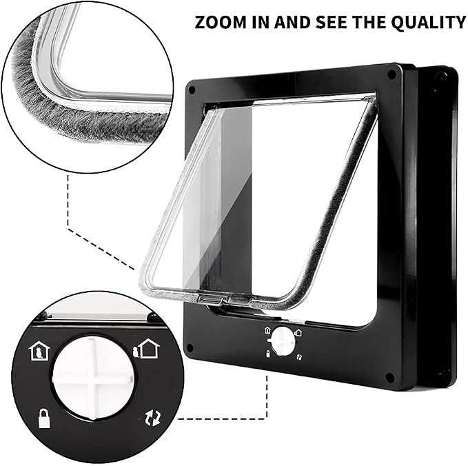 EASY JOY Cat Doors(Outer Size 10.6" x 9.2"), 4-Way Locking Cat Door for Interior Exterior Doors, Weatherproof pet Door with Magnet for Cat or Dog < 21.5 inches in Girth(Black L)