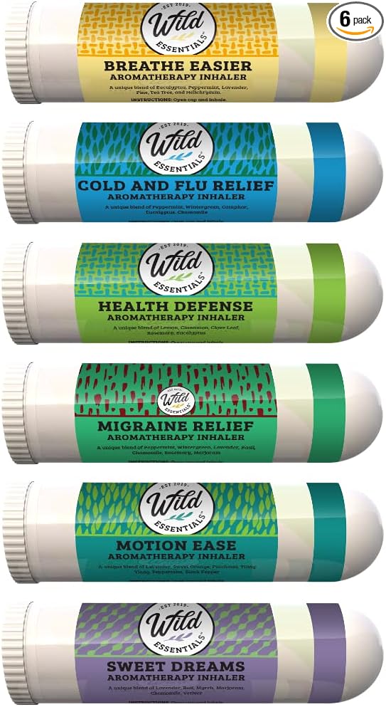 Wild Essentials Healthy 6 Pack of Aromatherapy Nasal Inhalers Made with 100% Natural, Therapeutic Grade Essential Oils to Help Keep You Refreshed and feelling Your Best