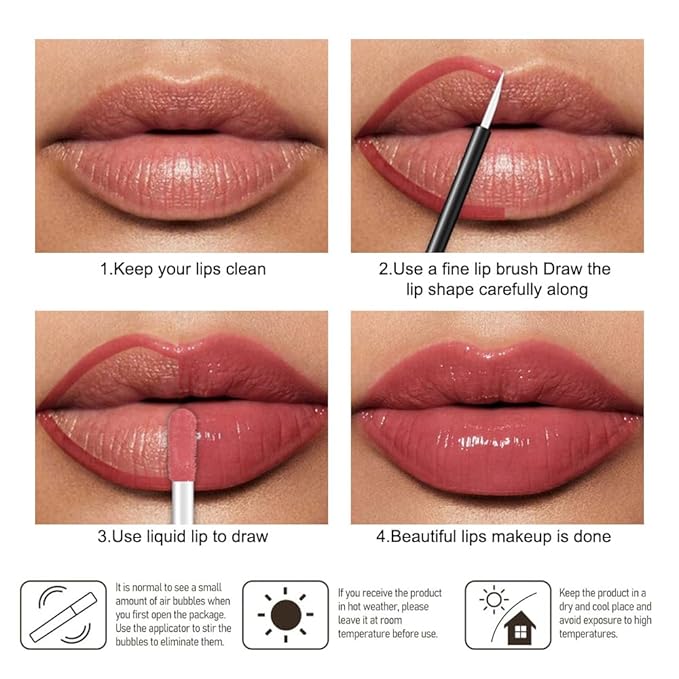 evpct Dirty Pink Shiny Glossy Longwear No-Budge Liquid Lip Color Lipstick Makeup, Highly Pigmented Color Instant Shine, Waterproof Long Lasting Lipstick for Women, Lip Stain Gloss with Lip Liner Brush