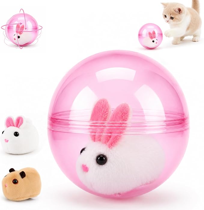 Automatic Rolling Hamster Ball, Electric Interactive Pet Play Ball, 360° Random Moving Toy for Cat, Dog, Bunny, Kids, Indoor Home Playroom, Travel Use (Pink)