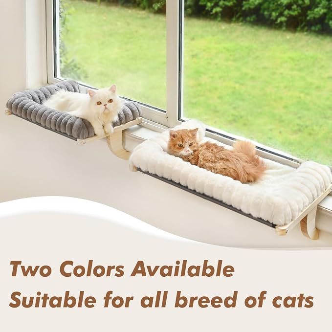 Cloud-Soft Cat Window Sill Perch, Zipper Design Cushion Pet Bed, M | Solid Wood & Sturdy Metal Frame, Machine Washable, Unobstructed Front View, Panoramic and Roomy Cat Hammock for Large Cats
