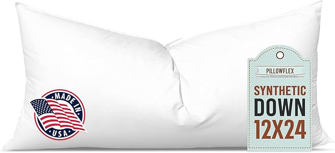 Pillowflex Synthetic Down Pillow Insert 12x24 in - Karate Chop Pillow | Large Rectangle Sham Form, Plush Polyester Cotton Blend, Cloud-Like Comfort, Clump-Resistant Fill, Smooth Elegant Finish
