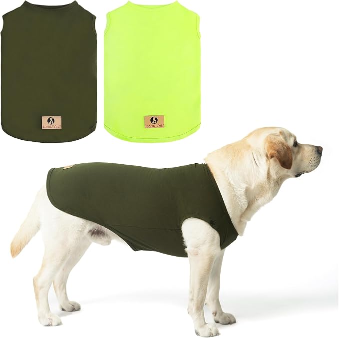 Large Dog Clothes for Boy Girl, 2 Pack Cotton Summer Dog T Shirts UV & Insect Protection for Outdoor Camping, Anti-Hair Loss & Breathable Sleeveless Pet Vest Tank Tops Apparel, Green, XXXL