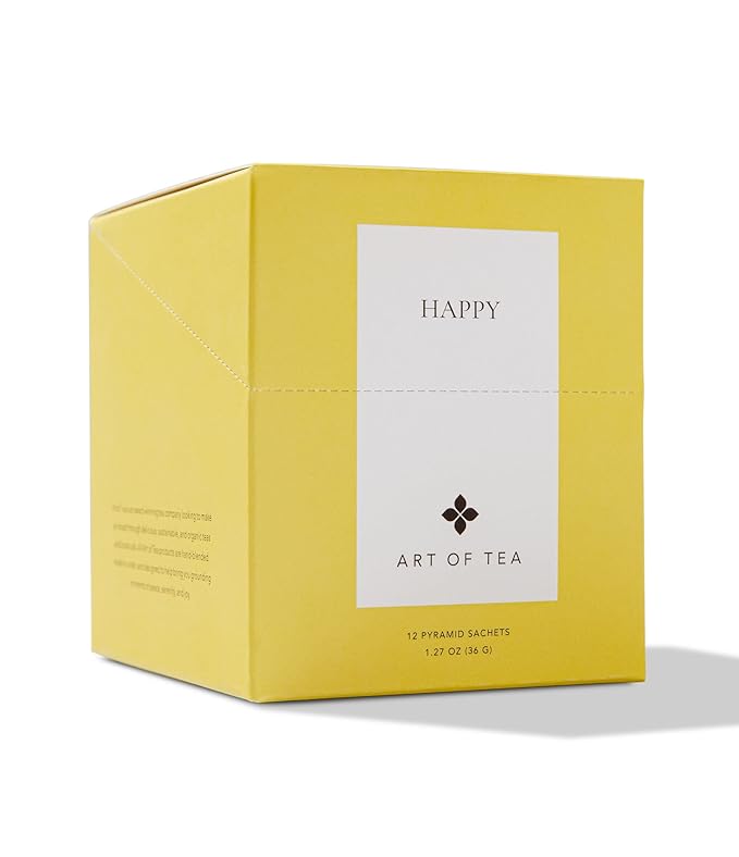 Art of Tea Happy Tea, 12 Individually Wrapped Sachets, Premium Green Tea Blend with Fruity Botanical Notes, Uplifting Caffeinated Tea Bags for Daily Wellness & Mood Rituals