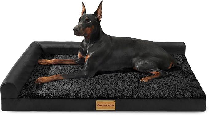 Patas Lague Orthopedic Large Dog Bed Washable Pet Sofa Bed 42''X28''Black | 2-Sided Bolster Egg-Crate Foam Dog Couch Large Sized Dogs, Waterproof Removable Washable Cover, Nonskid Bottom Pet Crate Mat