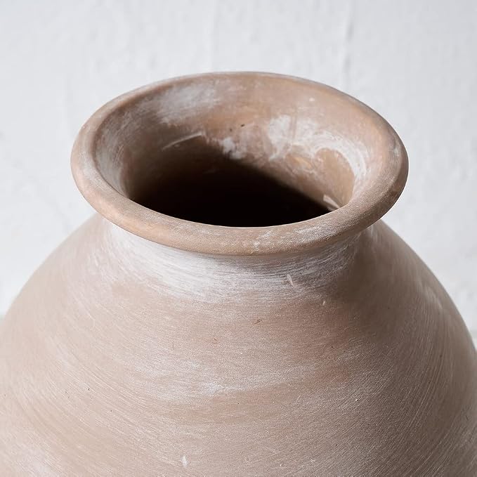 Ceramic Rustic Farmhouse Vase, 9.2 inch Whitewashed Terracotta Vase | Pottery Decorative Vases,Clay Decorative Vases for Home Decor, Table, Living Room, Shelf, Mantel Decoration(Terracotta)