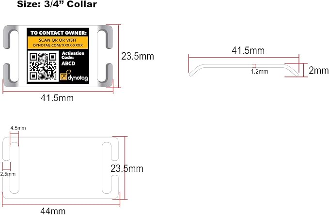 Dynotag® Web Enabled Super Pet ID Smart Tag. Slider Style w. DynoIQ™ & Lifetime Recovery Service (Open Slot, Tag only, for 3/4 inch Collar Band)