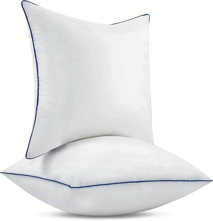 18x18 Down Alternative Pillow Insert 2 Pack, 100% Cotton Cover | 100% Premium Polyester Fill, Fluffy & Soft with Comfy Support - White Decorative Cushion Inserts for Couch, Sofa & Bed