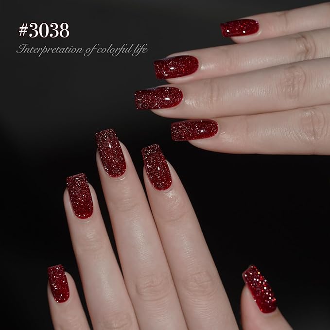 GAOY Red Gel Nail Polish Set, 6 Colors Burgundy Cherry Jelly Glitter Dark Red, UV Cure Gel for DIY Manicure at Home