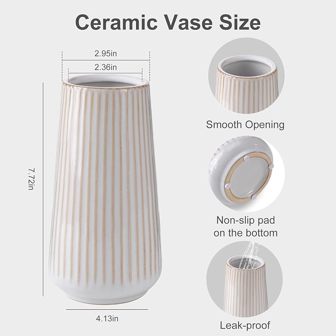 Ceramic Vase, GUKJOB Small Cute Flower Vase for Pampas Grass, Home, Living Room, Dining Table, Farmhouse, Office Decor, Bedroom, Table, and Kitchen Shelf (Yellow Ribbed)