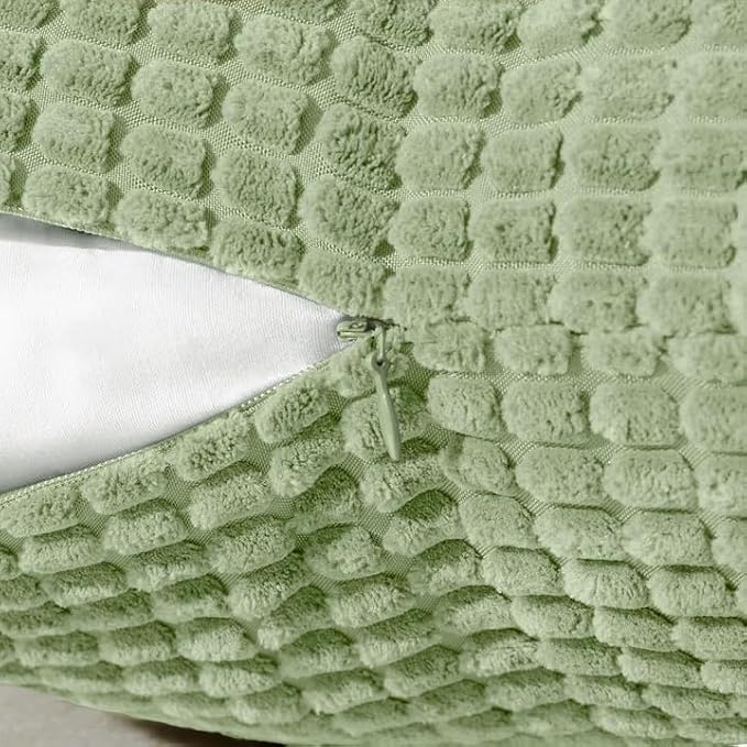 Softalker Corduroy Decorative Throw Pillow Covers 12x20, 2 Pack, Sage Green | Soft Boho Striped Pillow Cases, Couch Fluffy Cushion Covers for Farmhouse Home Decor Bed Living Room