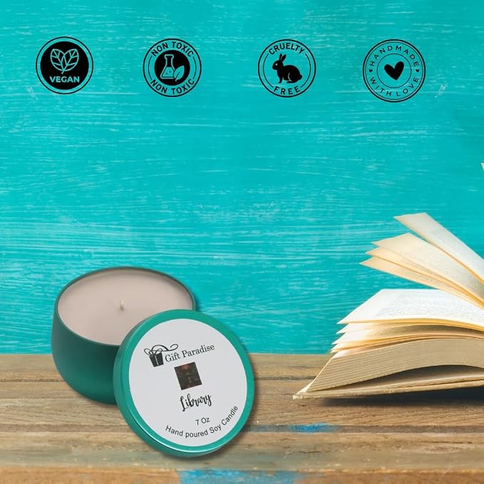 Library Scented Candle, Soy Wax Candle, 7oz, Antique Sandalwood, Aged Books, Book Lover's, Old Book Store, Non Toxic, Soy Wax Amber jar, Wooden Wick, Gift for Student, Librarian