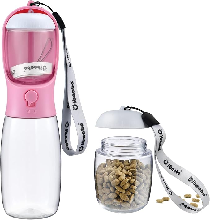 Cibaabo Dog Water Bottle Portable with Food Container & Filter for Travel | Feeding & Hydration | Travel Puppy Water Bowl | Portable Pet Dispenser | Girl Dog Accessories | for Hiking Camping Beach